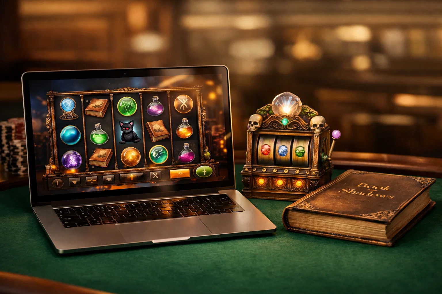 Gothic scene with a book of shadows slot